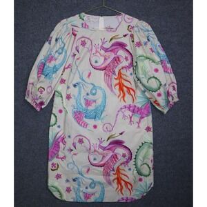 Maison Common Dress Women 40 Multi Dragon Floral‎ Puff Sleeve Cotton GERMAN NWOT